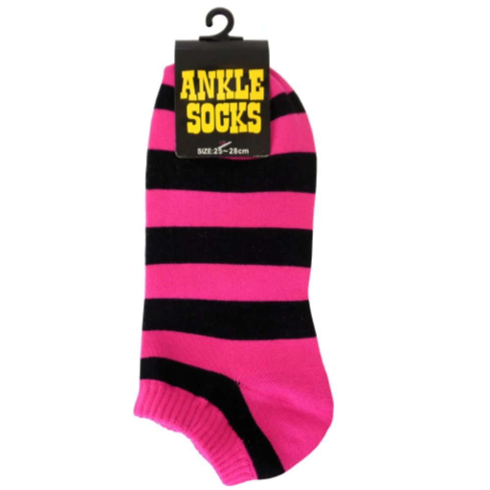 Hot Pink & Black Chunky Striped Ankle Socks - Punk Alternative Funky Kitsch NWT